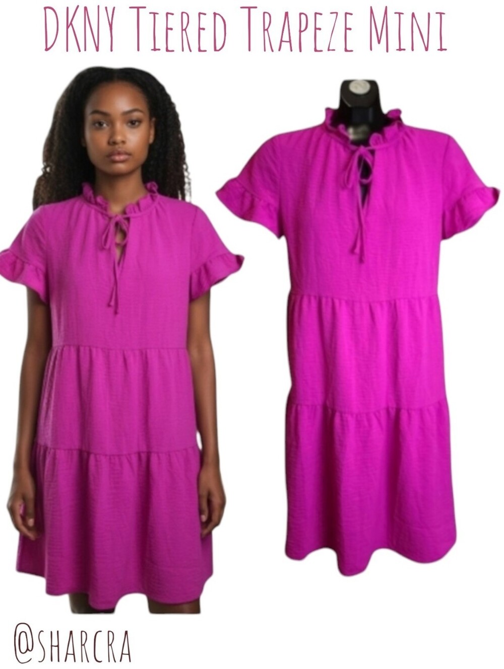 DKNY Women Tiered Trapeze Mini Dress # DD1C7570 texture ruffle raspberry pink 6